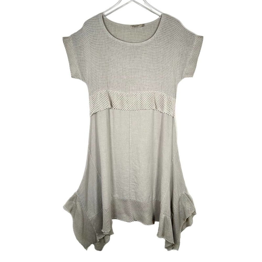 CONTESSA TERESA Lagenlook Boho Cotton Linen Blend Dress M Tan Made in Italy